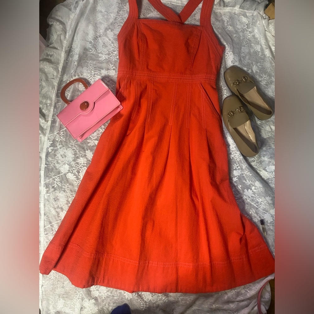 Anthropologie Coral-Red Halter Midi Dress - Picture 4 of 14